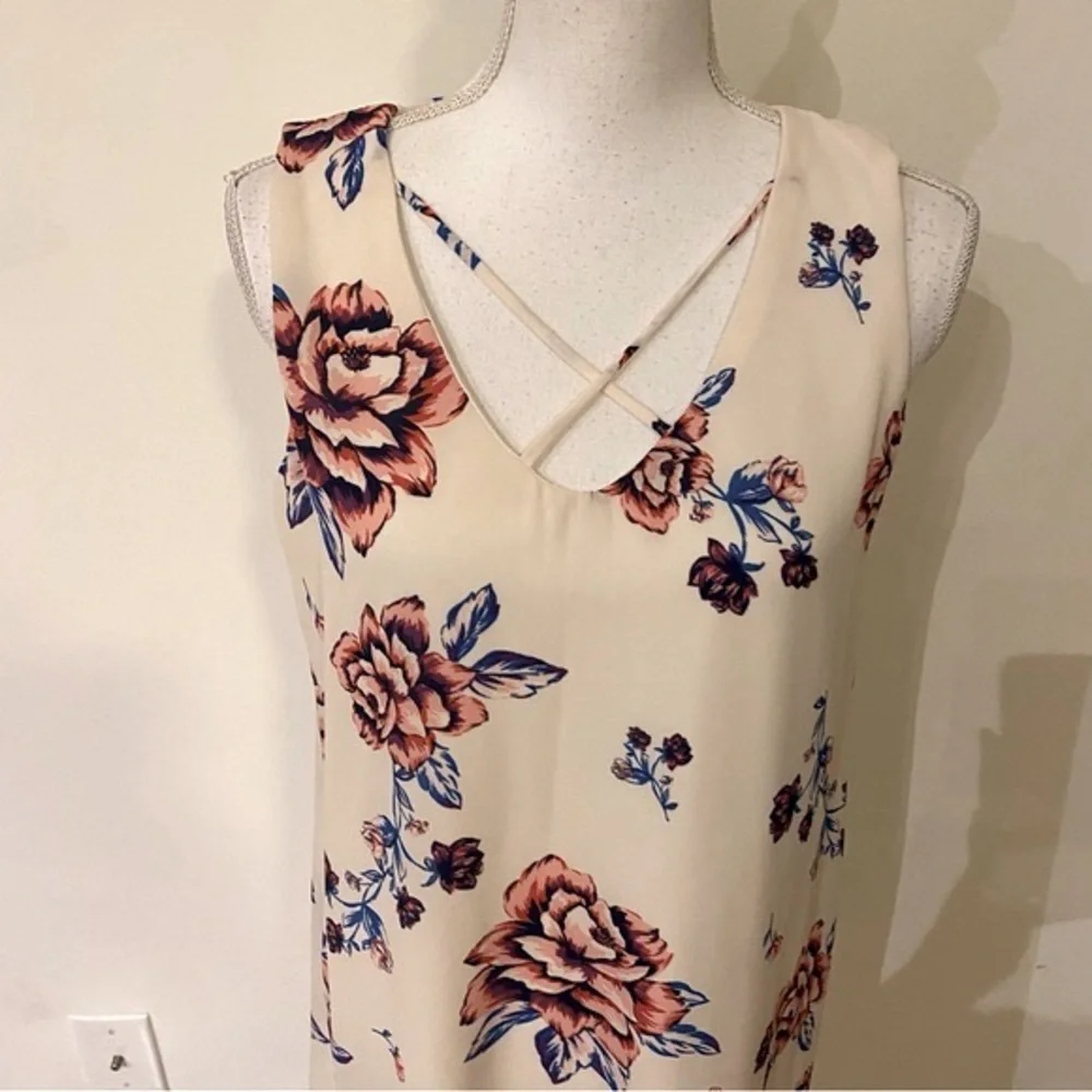 Lily Rose Cream Floral Sleeveless Dress Size Medium - Picture 4 of 8